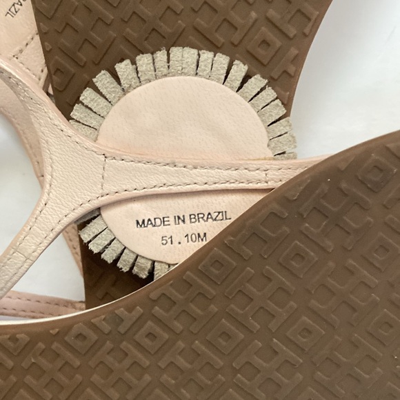 Tory Burch Miller Fringe Rosette Pink Leather Flat Sandal Ankle Strap10.5 Brazil - Picture 4 of 6